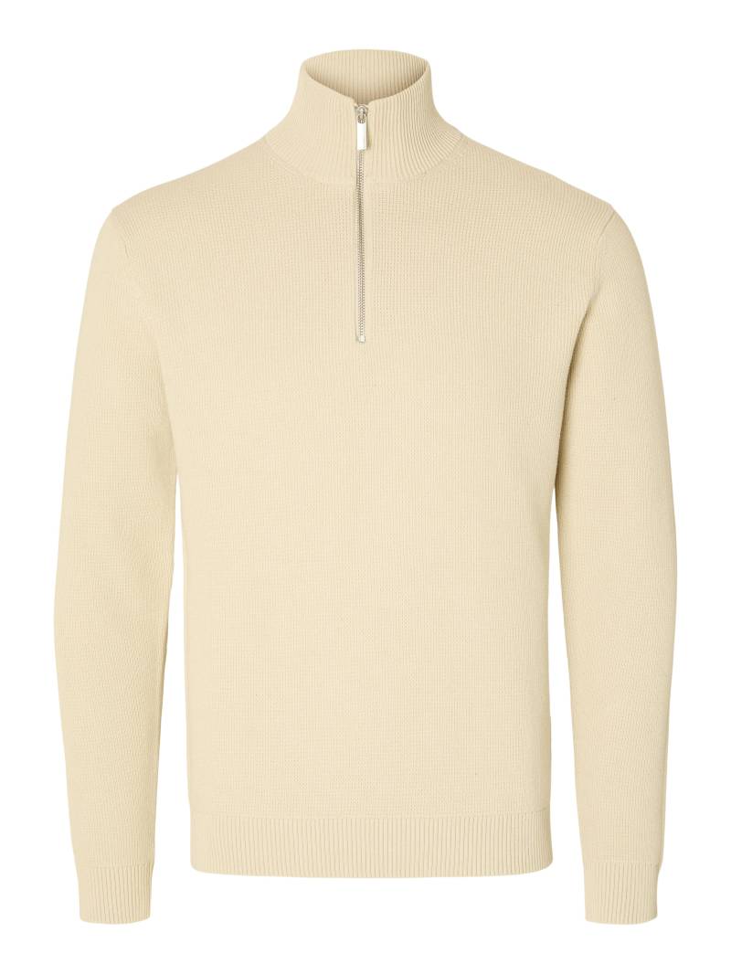SELECTED MEN - SLHDANE LS KNIT STRUCTURE HALF ZIP NOOS oatmeal - Gr. - M von SELECTED MEN