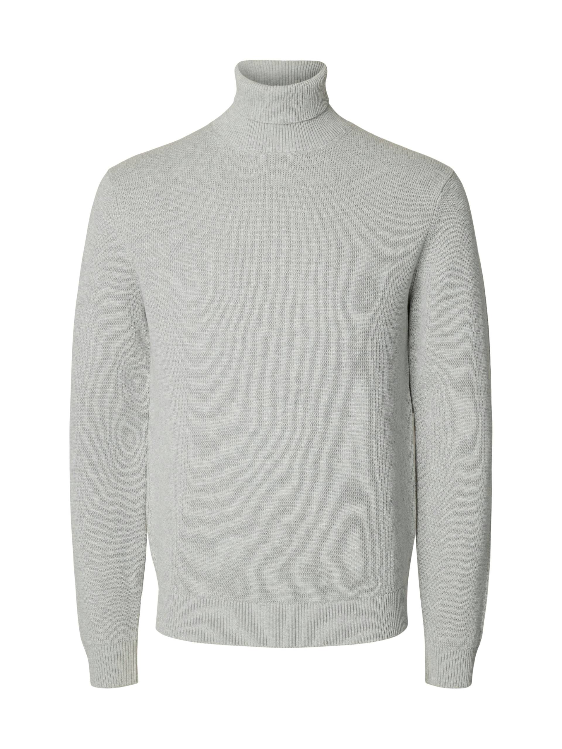 SELECTED MEN - SLHDANE LS KNIT STRUCTURE ROLL NECK NOOS light grey melange - Gr. - L von SELECTED MEN
