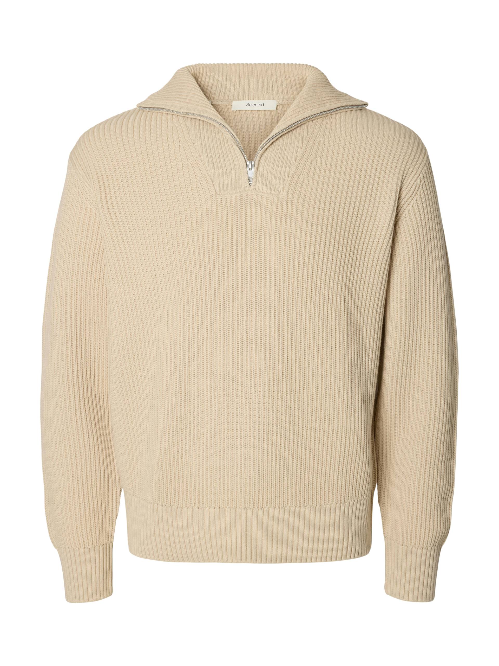 SELECTED MEN - SLHDRY LS KNIT HALF ZIP oatmeal - Gr. - S von SELECTED MEN