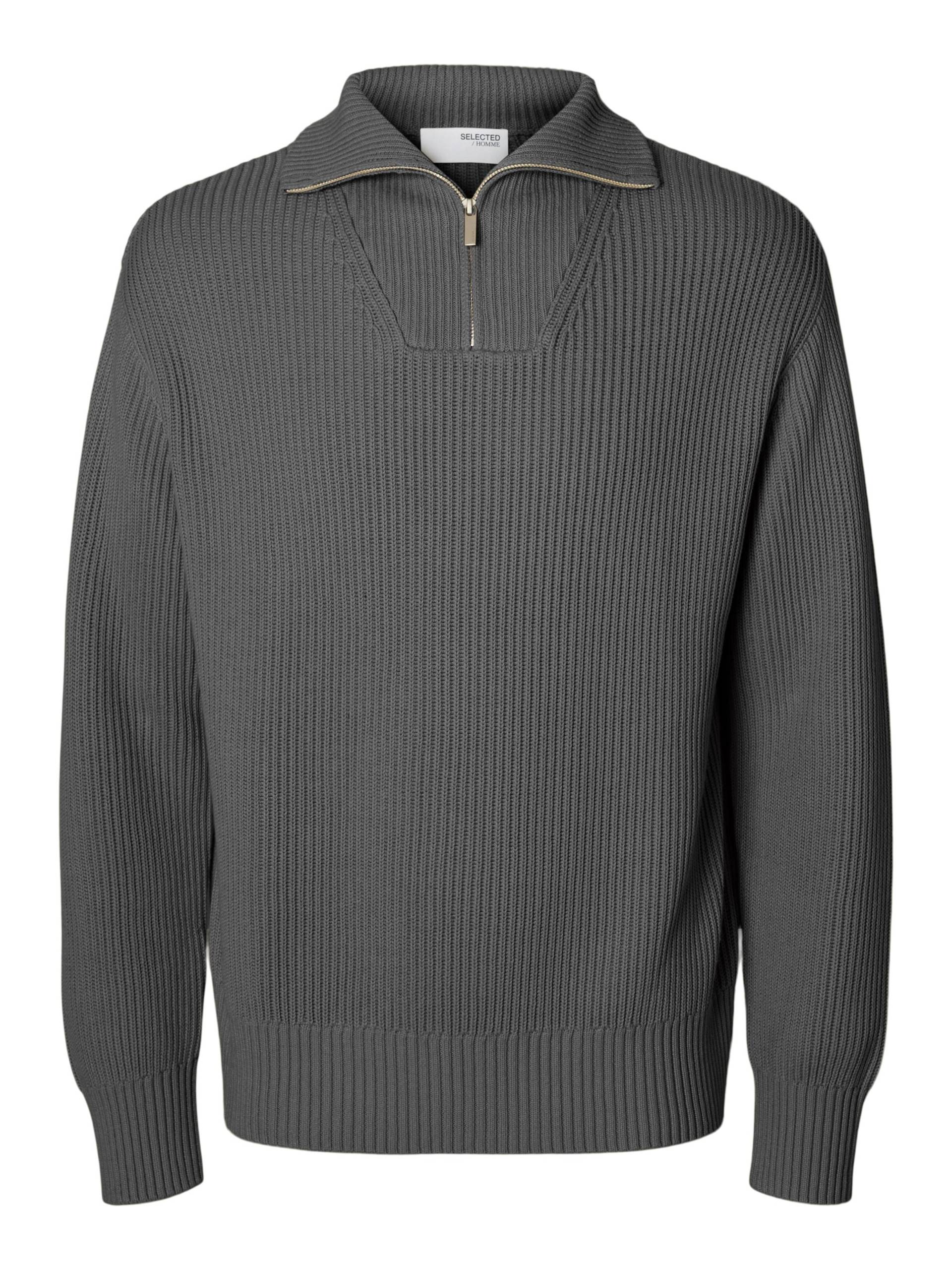 SELECTED MEN - SLHDRY LS KNIT RELAXED HALF ZIP medium grey melange - Gr. - XL von SELECTED MEN