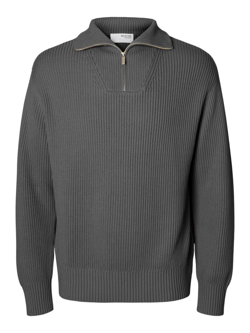SELECTED MEN - SLHDRY LS KNIT RELAXED HALF ZIP medium grey melange - Gr. - XL von SELECTED MEN