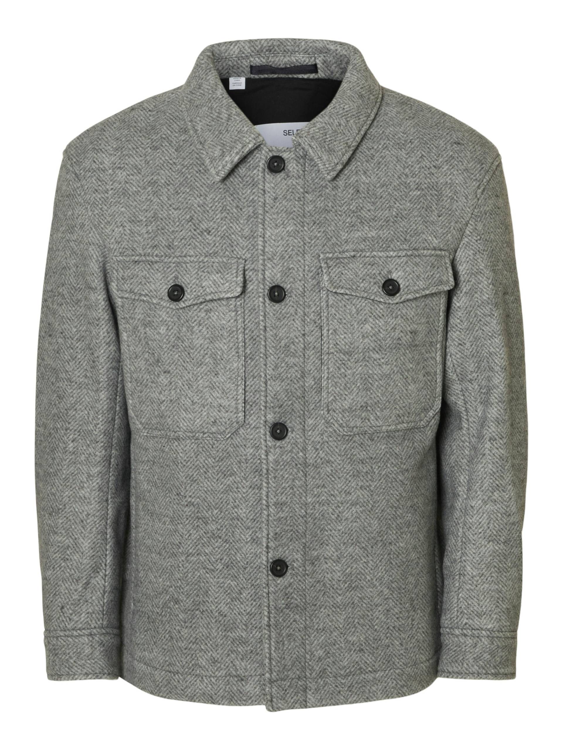 SELECTED MEN - SLHMITCH WOOL BLEND SHACKET NOOS grey melange - Gr. - M von SELECTED MEN