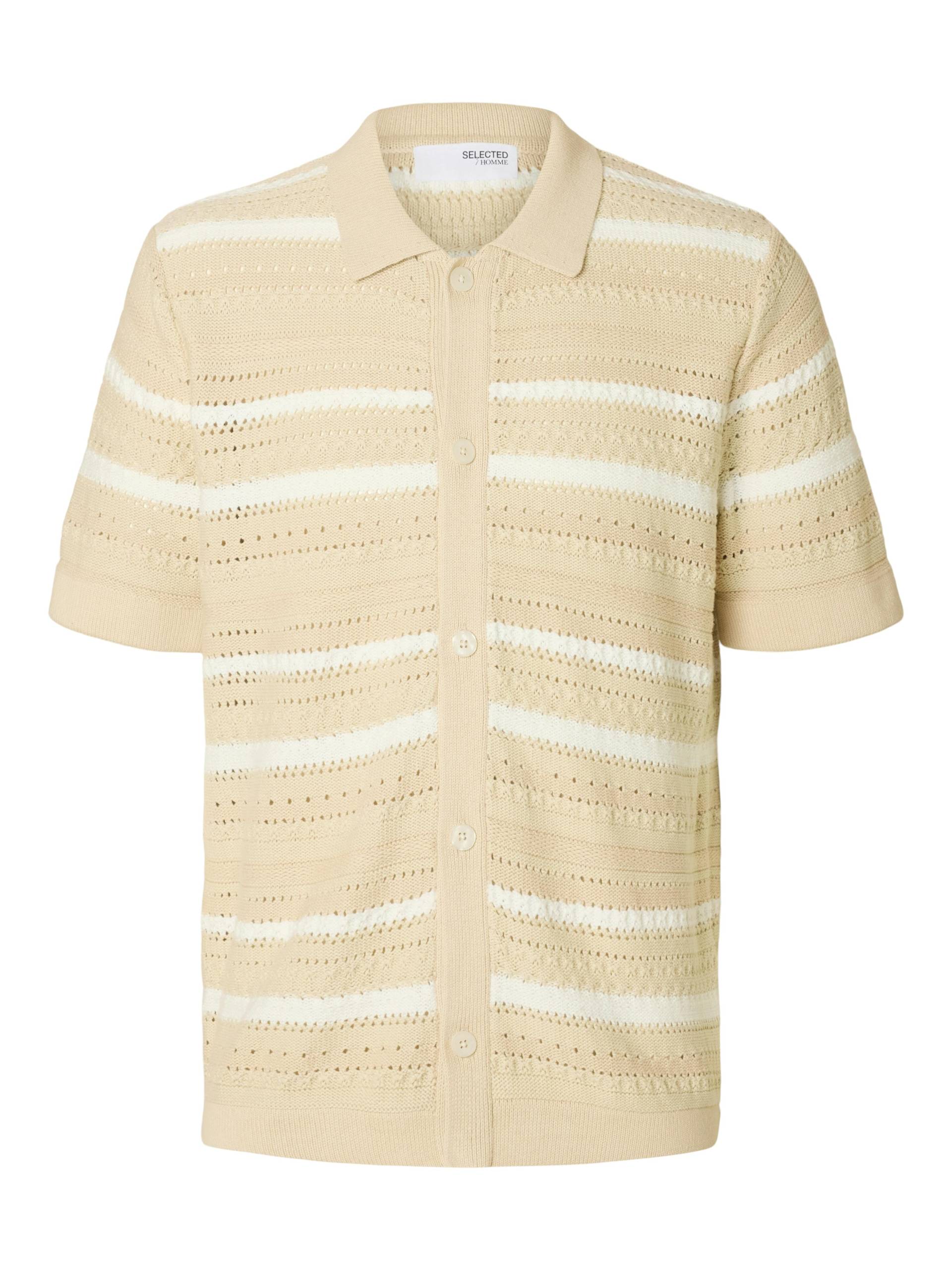 SELECTED MEN - SLHPALO SS KNIT CROCHET POLO CARDIGAN oatmeal - Gr. - M von SELECTED MEN