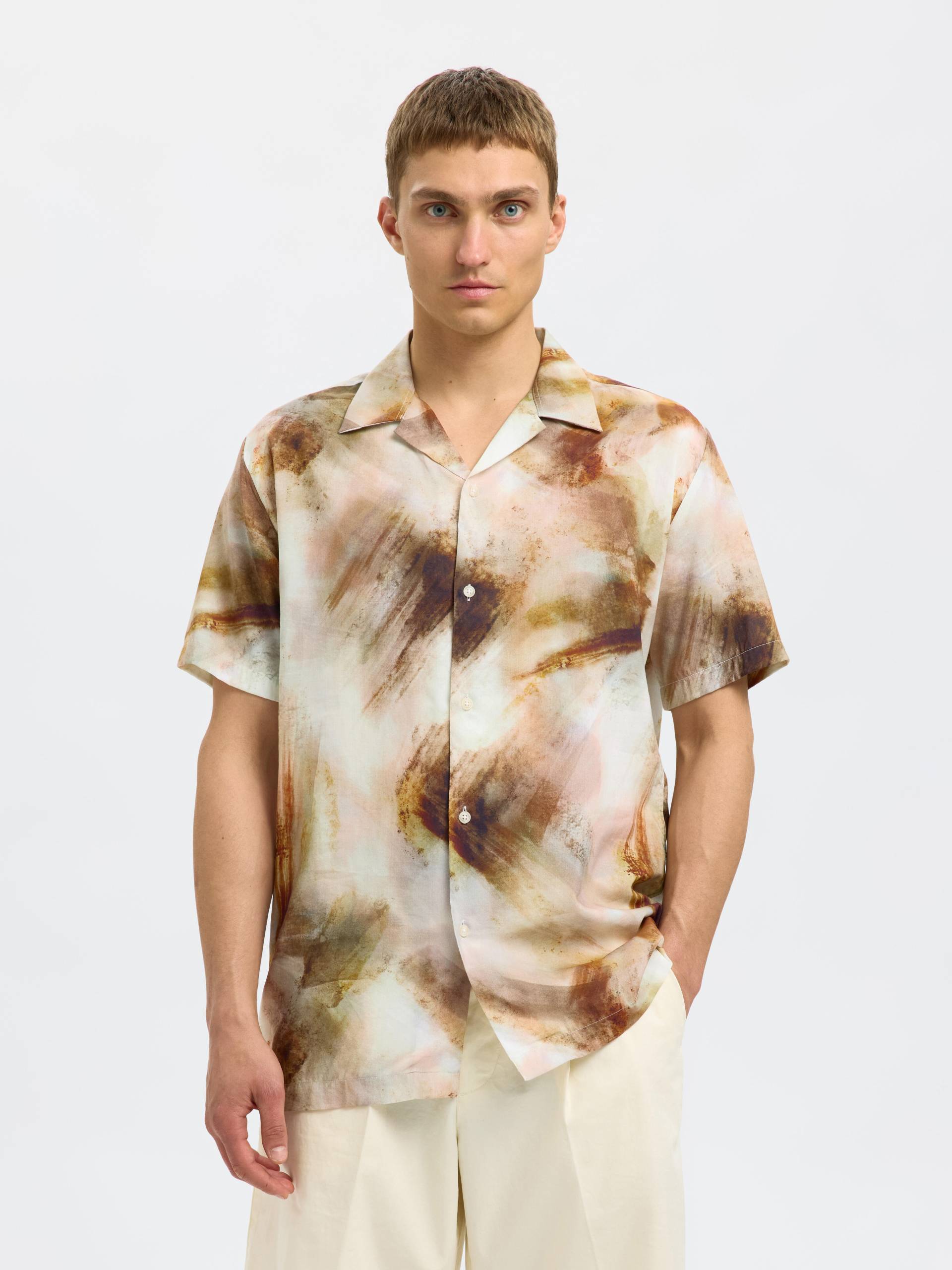 SELECTED MEN - SLHREG-AIR SHIRT SS MIX egret - Gr. - XL von SELECTED MEN