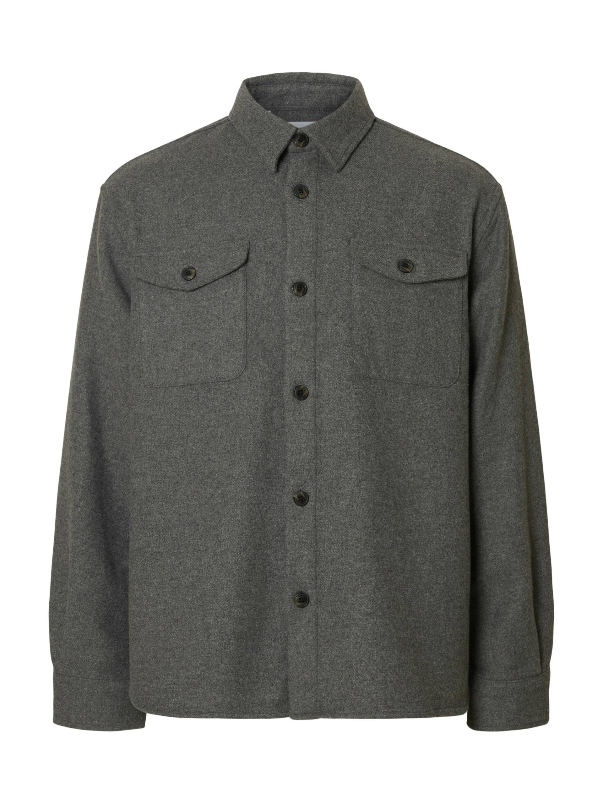SELECTED MEN - SLHRLXPABLO WOOL BLEND OVERSHIRT dark grey melange - Gr. - L von SELECTED MEN