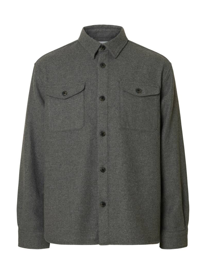 SELECTED MEN - SLHRLXPABLO WOOL BLEND OVERSHIRT dark grey melange - Gr. - L von SELECTED MEN