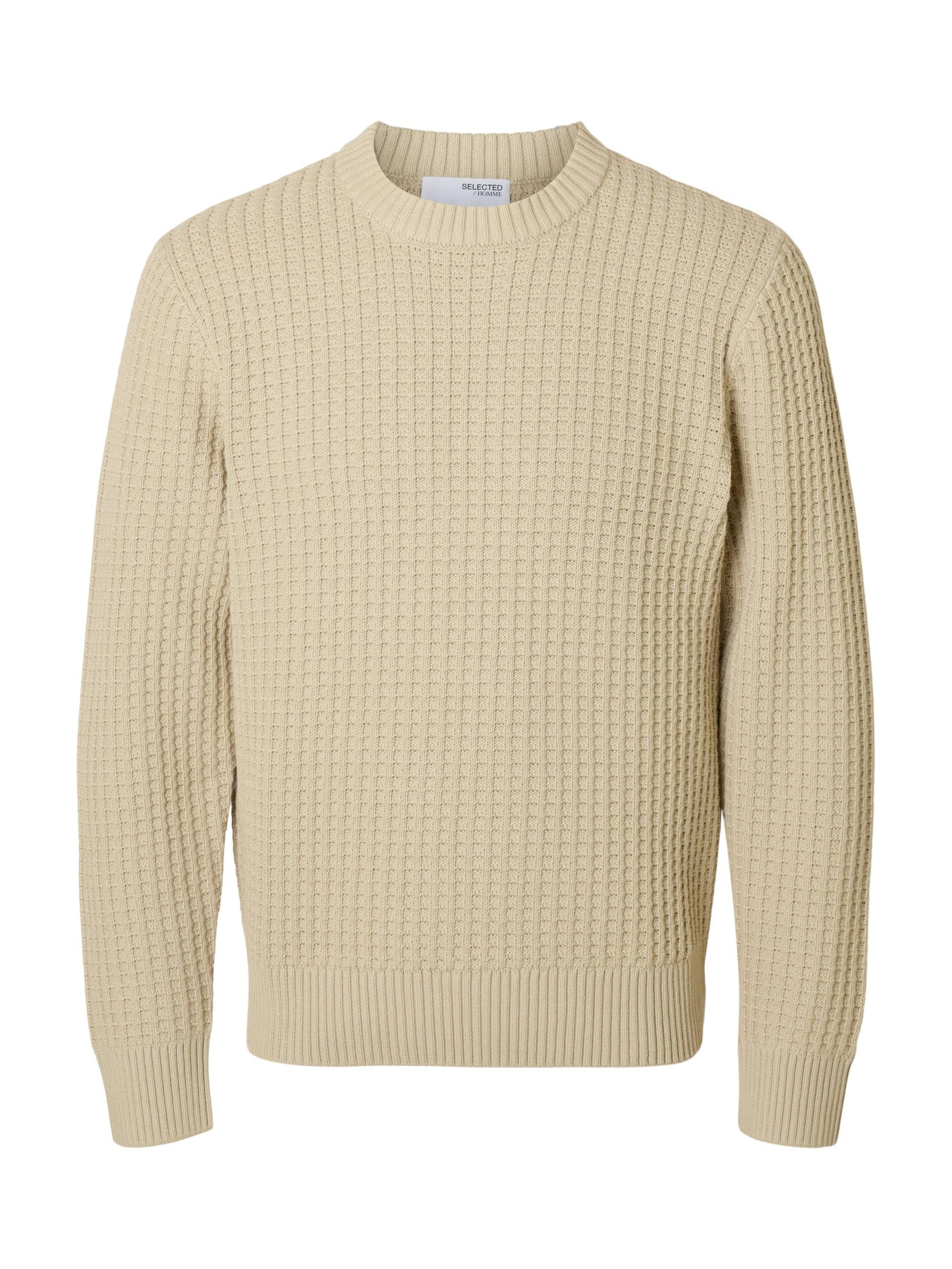 SELECTED MEN - SLHTOM LS KNIT STRUCTURE CREW NECK oatmeal - Gr. - S von SELECTED MEN