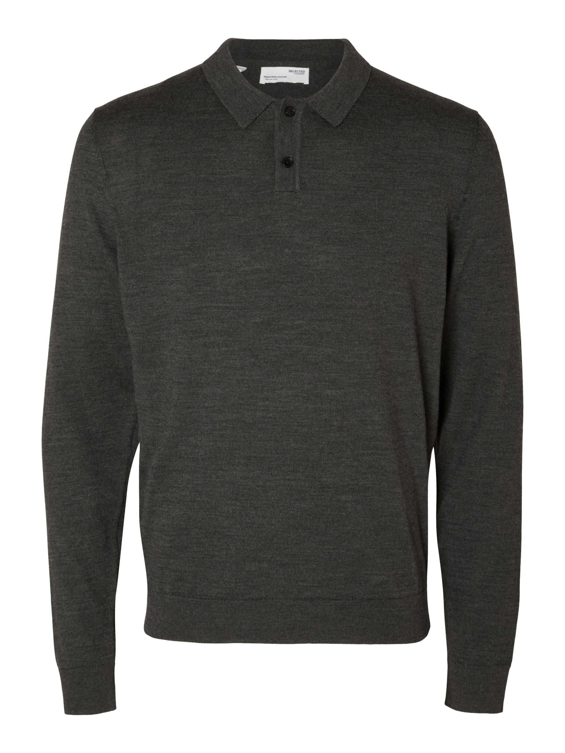 SELECTED MEN - SLHTOWN MERINO COOLMAX KNIT POLO NOOS medium grey melange - Gr. - XXL von SELECTED MEN