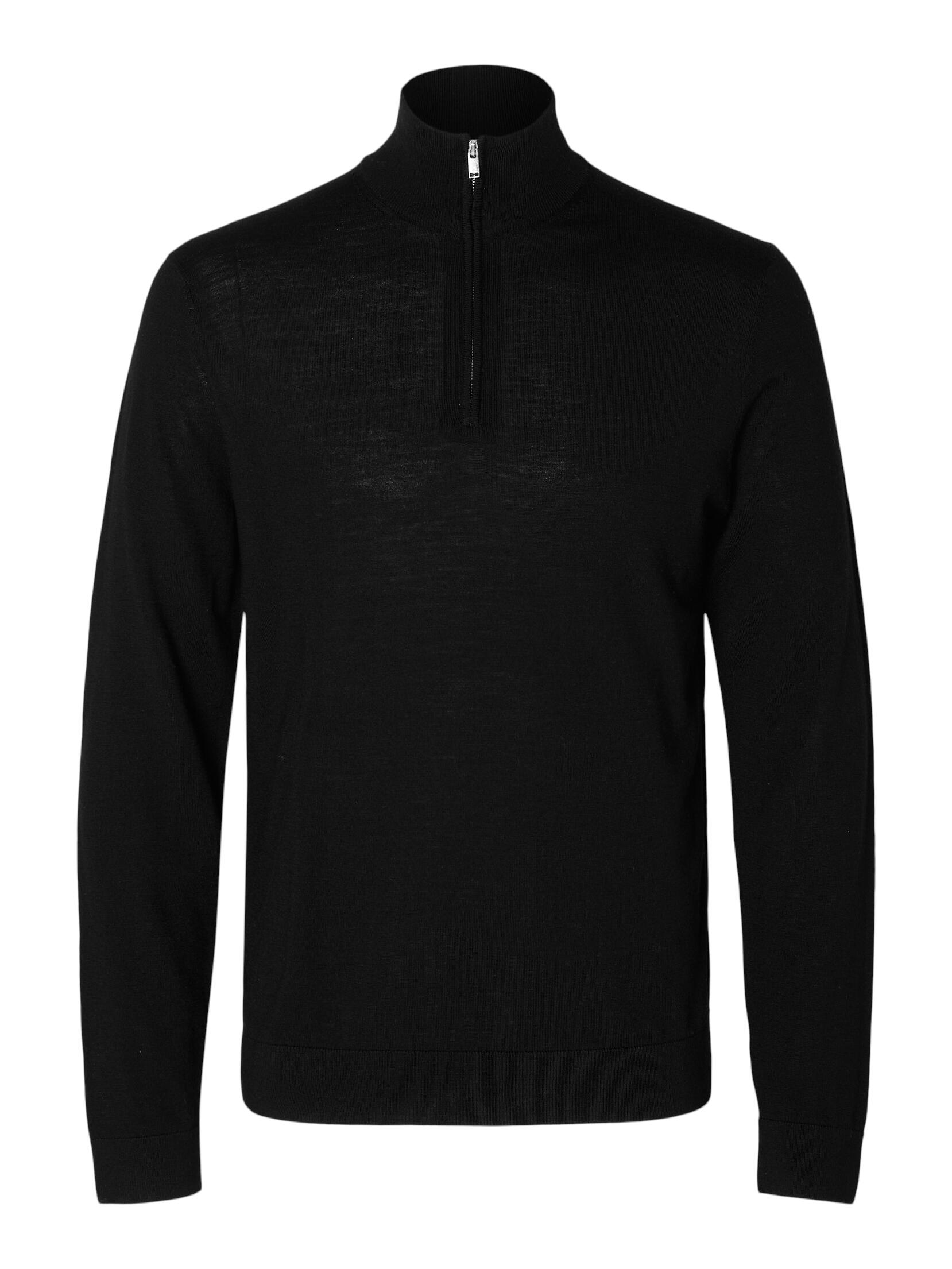 SELECTED MEN - SLHTRAY LS KNIT MERINO HALF ZIP NOOS black - Gr. - L von SELECTED MEN
