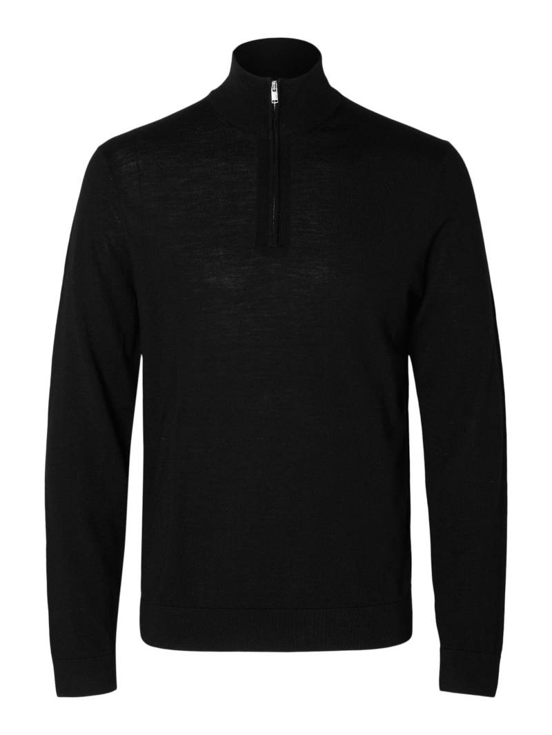 SELECTED MEN - SLHTRAY LS KNIT MERINO HALF ZIP NOOS black - Gr. - L von SELECTED MEN
