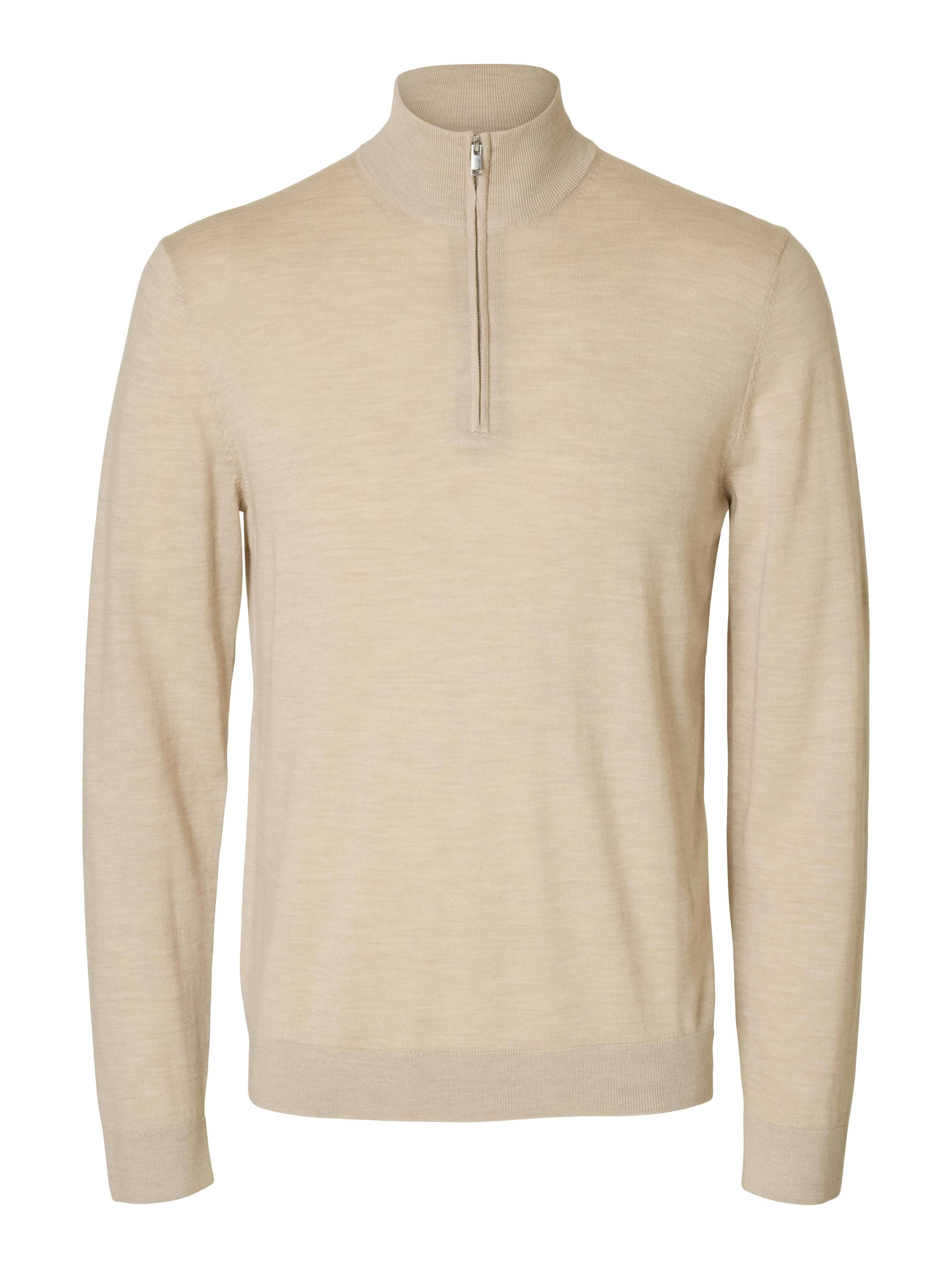 SELECTED MEN - SLHTRAY LS KNIT MERINO HALF ZIP NOOS oatmeal - Gr. - M von SELECTED MEN