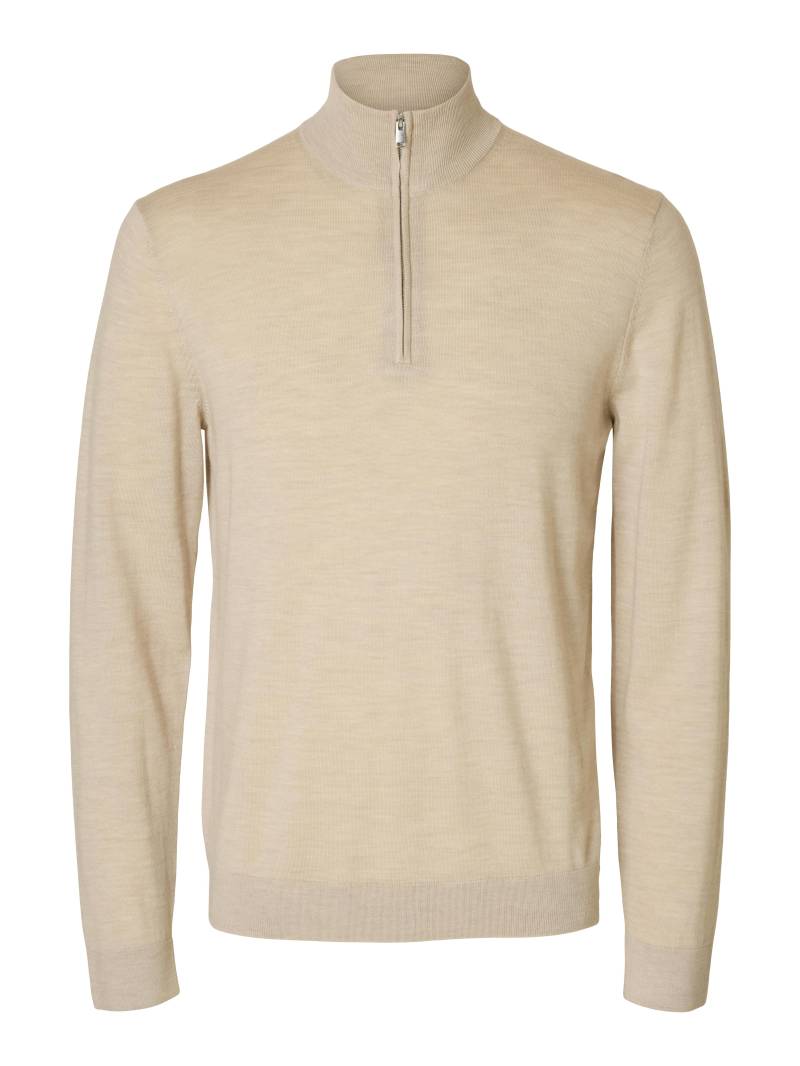 SELECTED MEN - SLHTRAY LS KNIT MERINO HALF ZIP NOOS oatmeal - Gr. - M von SELECTED MEN