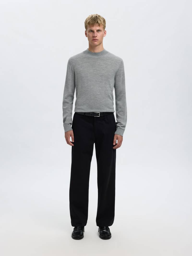 SELECTED MEN - SLHTRAY LS KNIT MERINO MOCK NECK NOOS medium grey melange - Gr. - L von SELECTED MEN