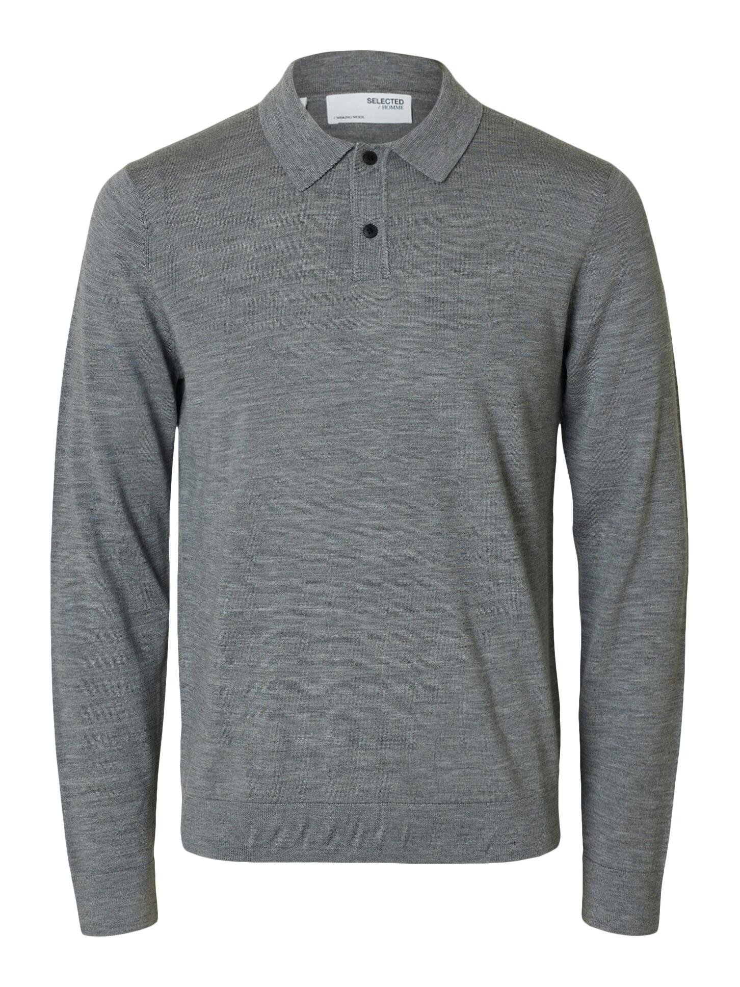 SELECTED MEN - SLHTRAY LS KNIT MERINO POLO NOOS medium grey melange - Gr. - XL von SELECTED MEN