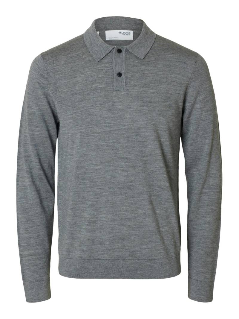 SELECTED MEN - SLHTRAY LS KNIT MERINO POLO NOOS medium grey melange - Gr. - XL von SELECTED MEN