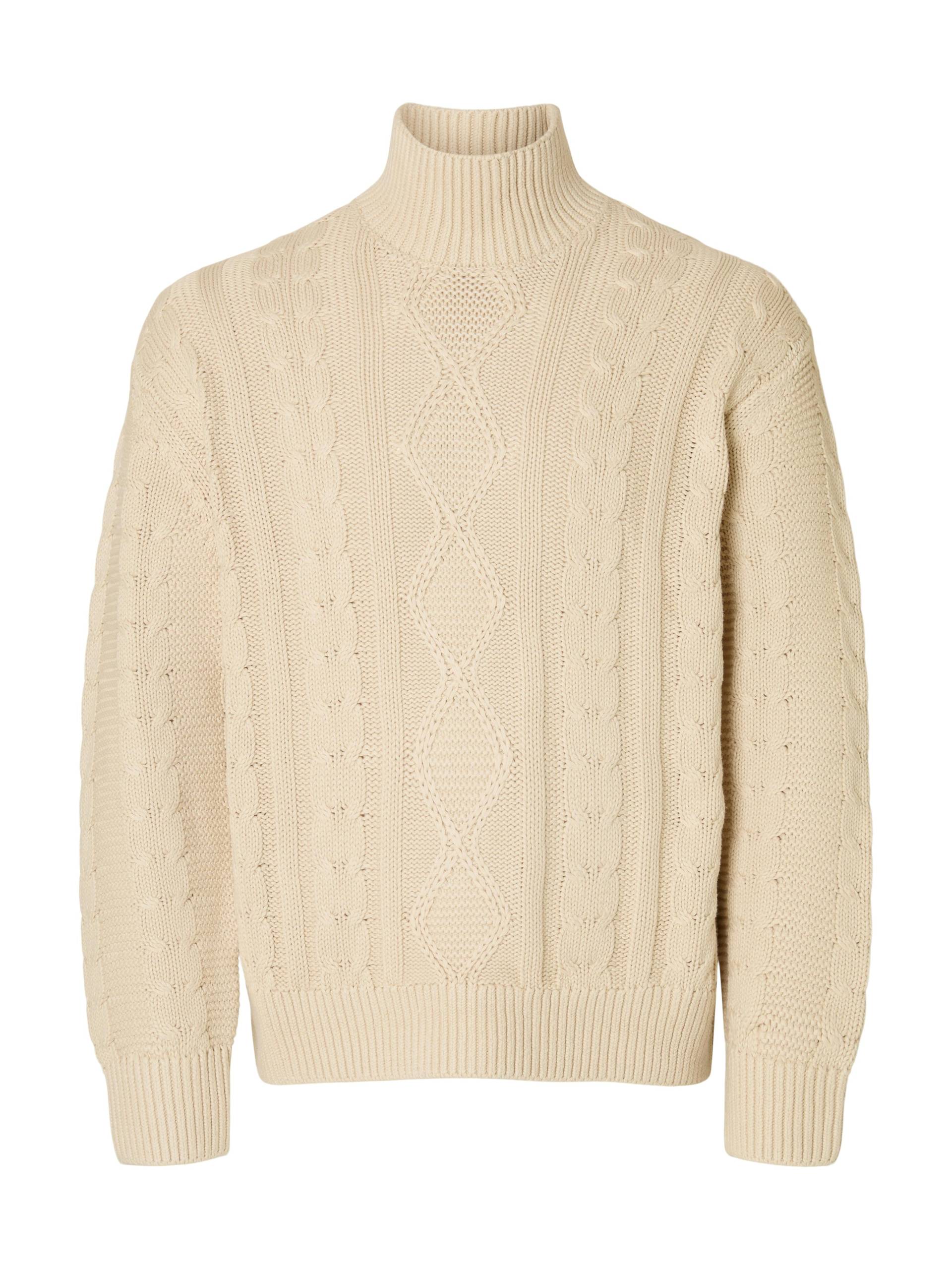 SELECTED MEN - SLHUFFE LS KNIT RELAXED CABLE HIGH NECK oatmeal - Gr. - L von SELECTED MEN