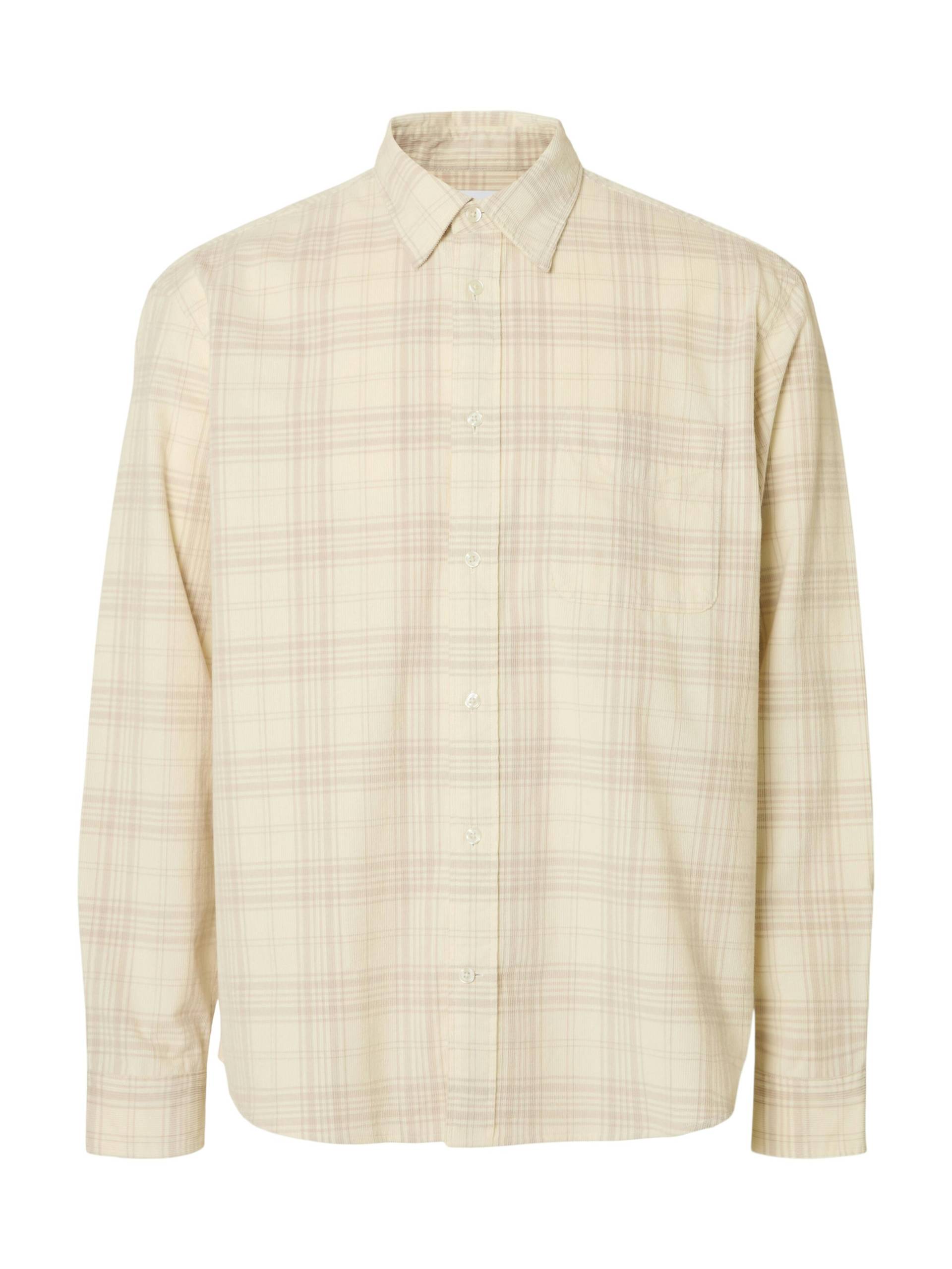 SELECTED MEN - SLMREGCLAUS CORD YD CHECK LS SHIRT egret - Gr. - XXL von SELECTED MEN