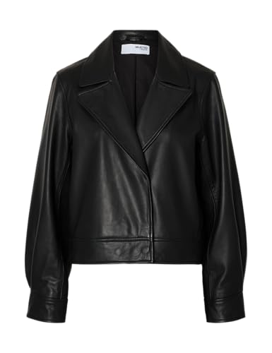 SELECTED WOMEN Damen Slflea Leather Jacket Noos, Black, Numeric_38 von SELECTED WOMEN