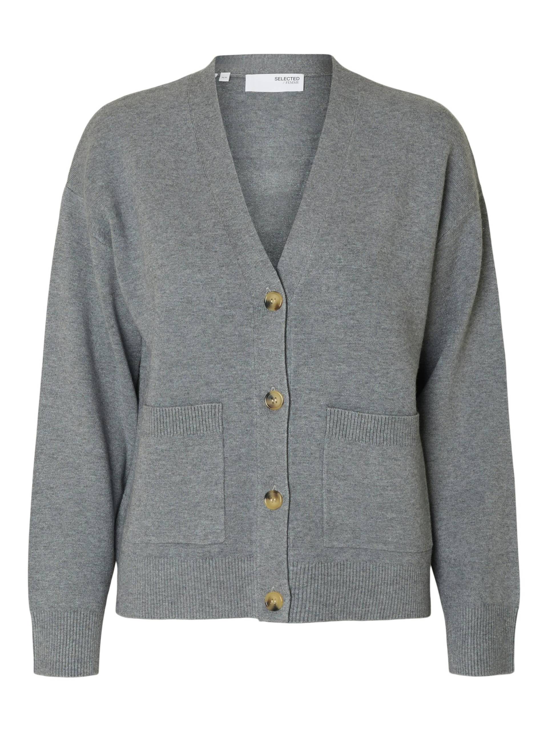 SELECTED WOMEN - SLFKAMMA LS KNIT BUTTON CARDIGAN NOOS medium grey melange - Gr. - L von SELECTED WOMEN