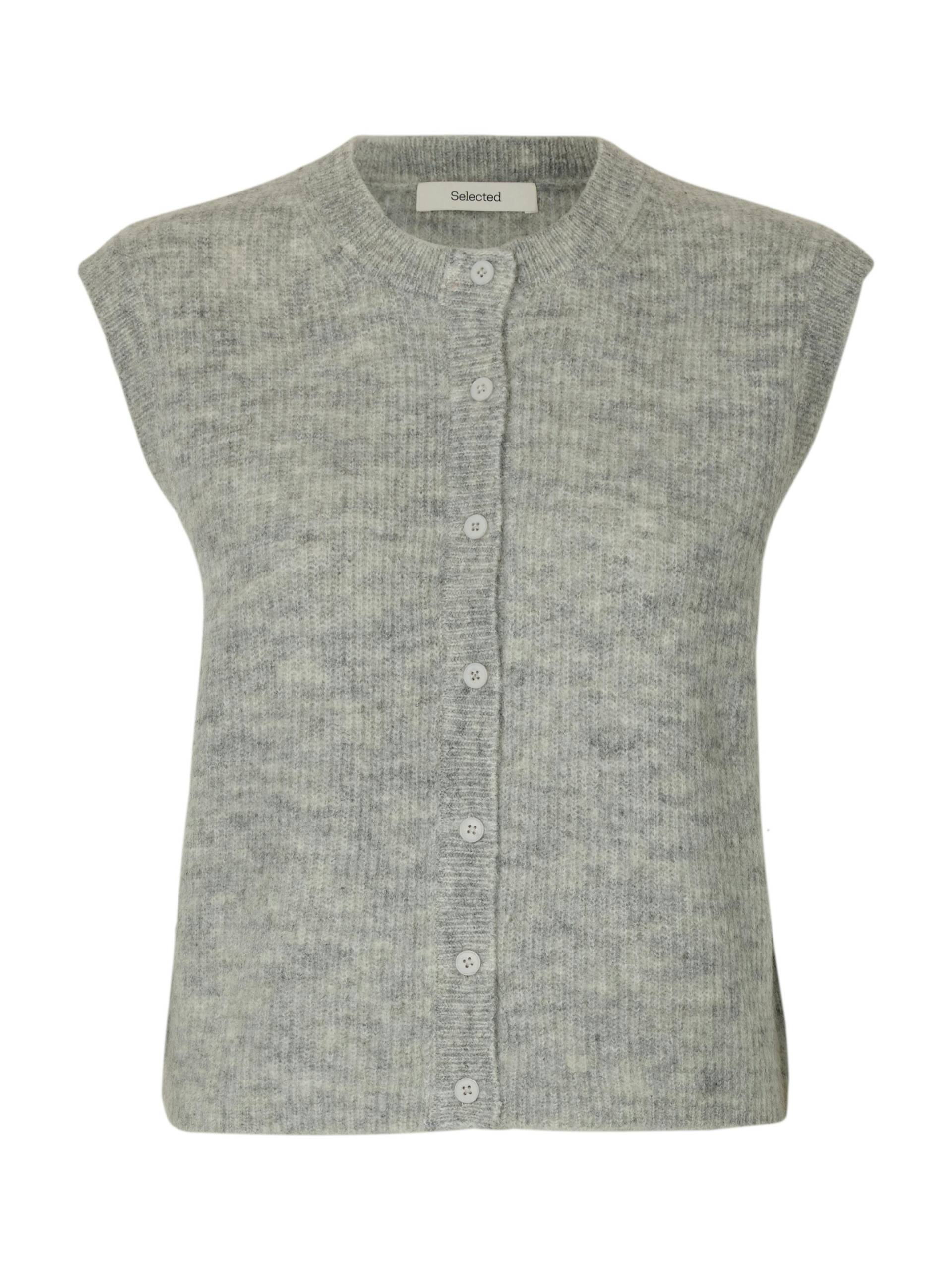 SELECTED WOMEN - SLFLULU SL BUTTON O-NECK VEST NOOS light grey melange - Gr. - L von SELECTED WOMEN