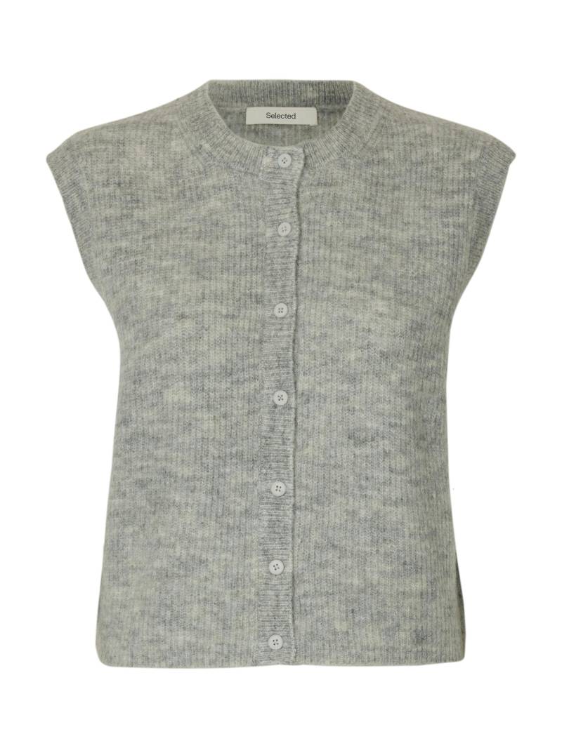 SELECTED WOMEN - SLFLULU SL BUTTON O-NECK VEST NOOS light grey melange - Gr. - XS von SELECTED WOMEN
