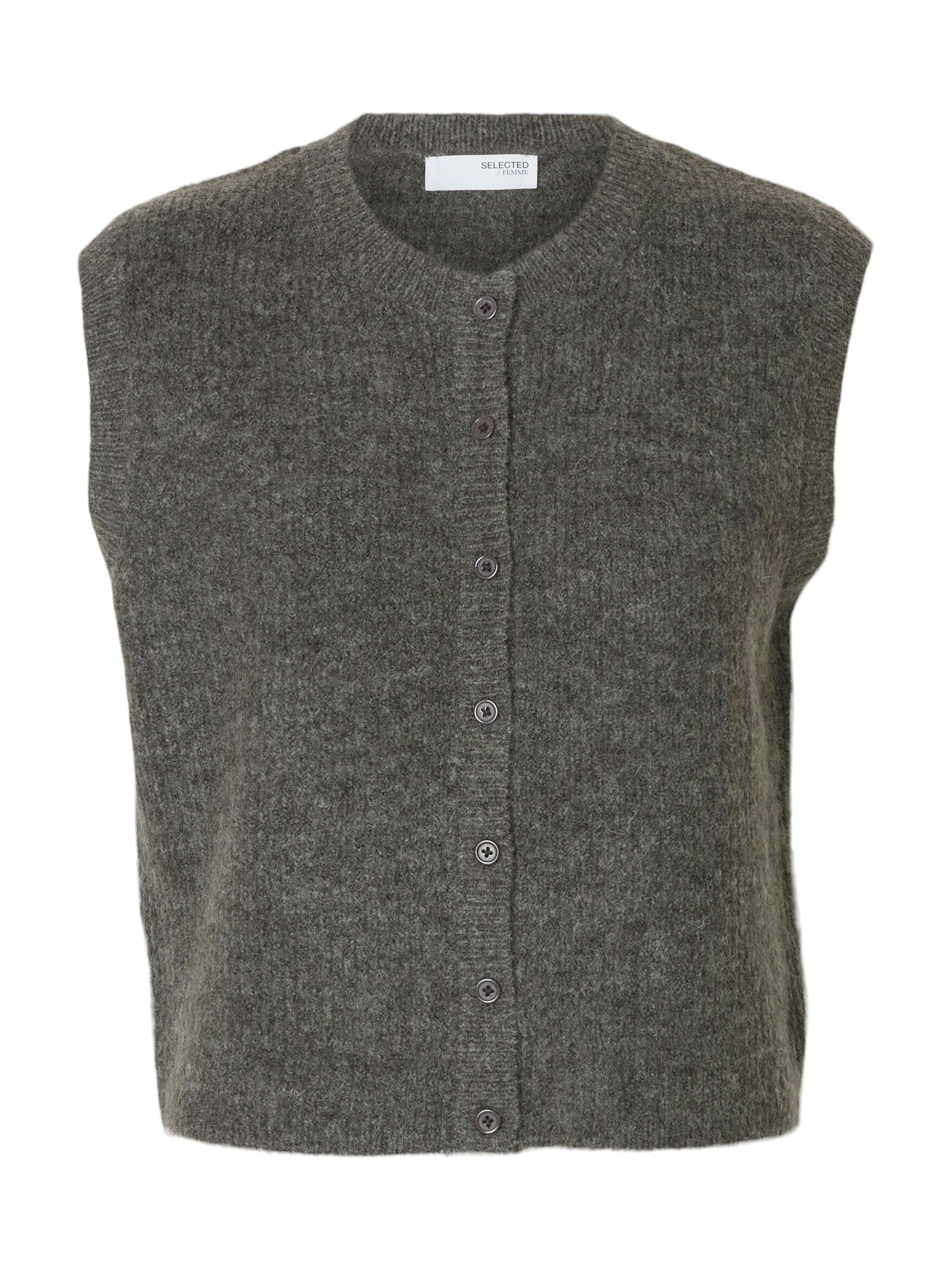SELECTED WOMEN - SLFLULU SL BUTTON O-NECK VEST NOOS medium grey melange - Gr. - M von SELECTED WOMEN