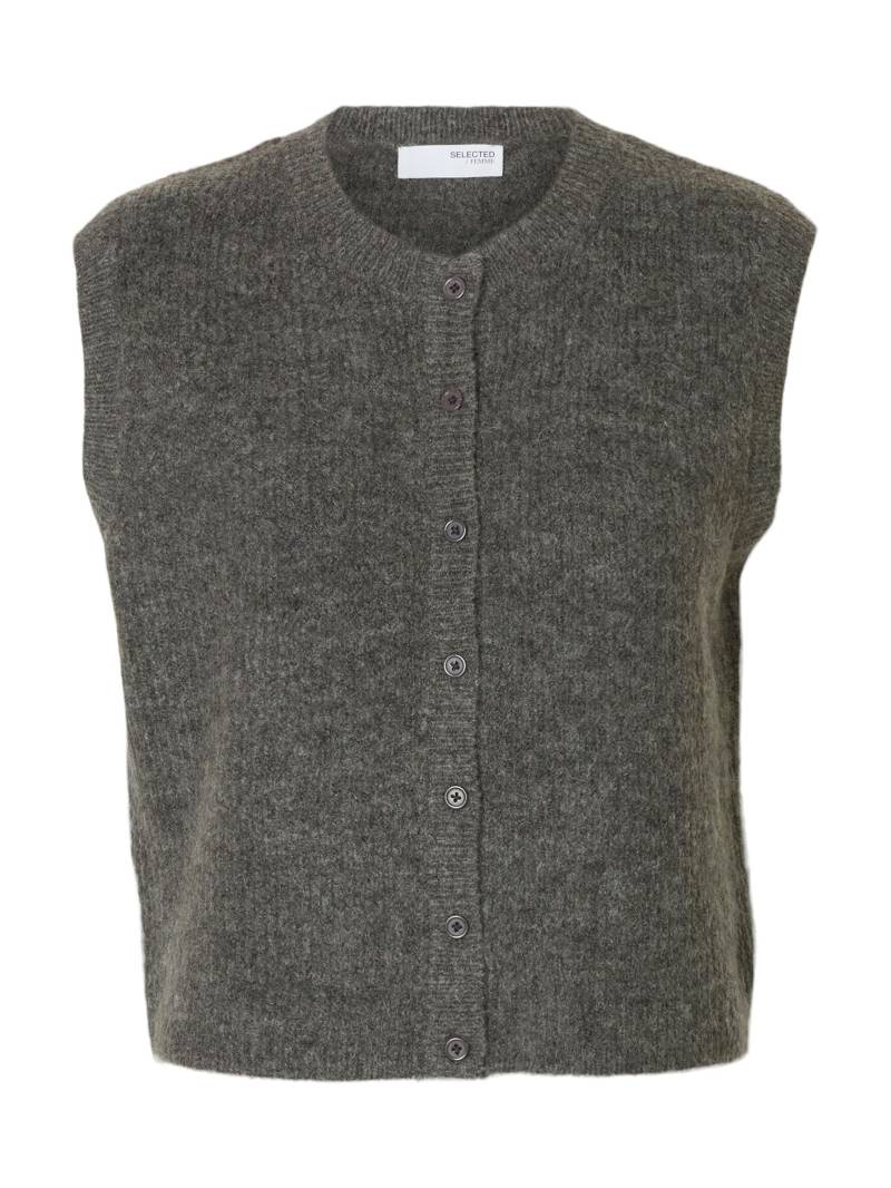 SELECTED WOMEN - SLFLULU SL BUTTON O-NECK VEST NOOS medium grey melange - Gr. - M von SELECTED WOMEN