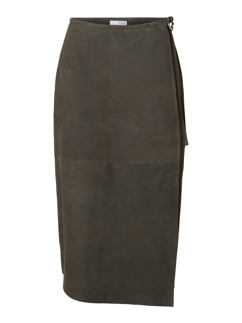 SELECTED WOMEN - SLFSEFA SUEDE MIDI LEATHER SKIRT MW dark grey - Gr. - 38 von SELECTED WOMEN
