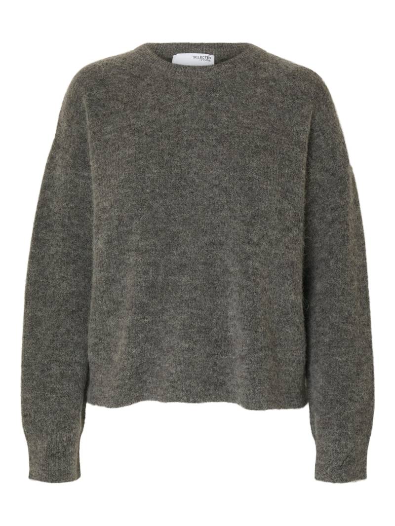 SELECTED WOMEN - SLFSIA RAS LS KNIT NEW O-NECK NOOS medium grey melange - Gr. - XL von SELECTED WOMEN
