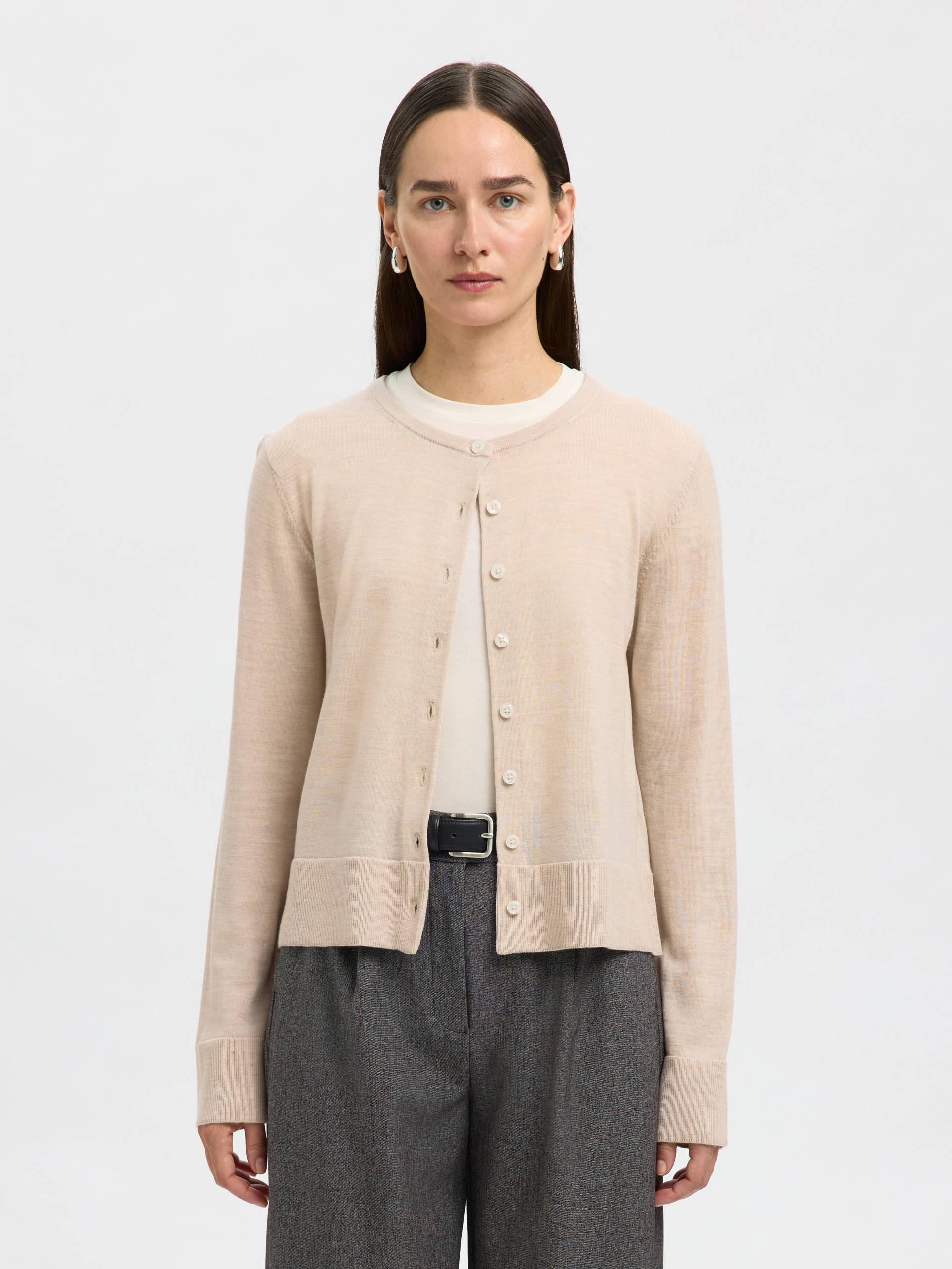 SELECTED WOMEN - SLFTHEA LS KNIT MERINO CARDIGAN NOOS oatmeal - Gr. - XS von SELECTED WOMEN