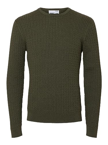 SELETED HOMME Herren SLHBERG Cable Crew Neck NOOS Pullover, Ivy Green/Detail:Melange, M von SELETED HOMME