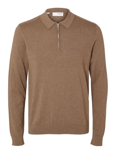 SELETED HOMME Herren SLHBERG LS Half Zip Polo NOOS Poloshirt, Teak/Detail:Melange, XL von SELECTED HOMME