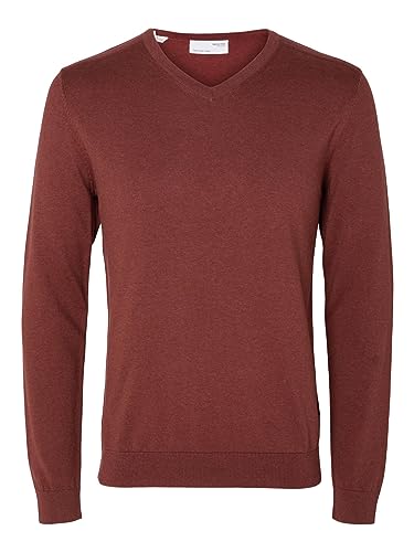 SELETED HOMME Herren SLHBERG LS Knit V-Neck NOOS Pullover, Burnt Henna/Detail:Melange, Medium von SELETED HOMME