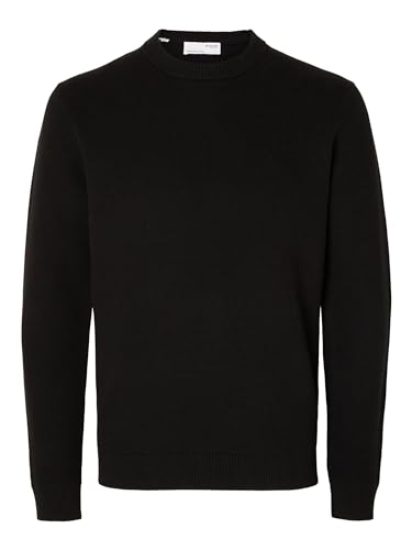 SELETED HOMME Herren SLHDANE LS Knit Structure Crew Neck NOOS Strickpullover, Black, L von SELECTED HOMME