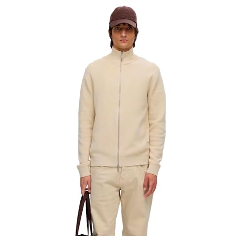 SELETED HOMME Herren SLHDANE LS Knit Structure Full Zip Strickjacke, Oatmeal, Large von SELETED HOMME