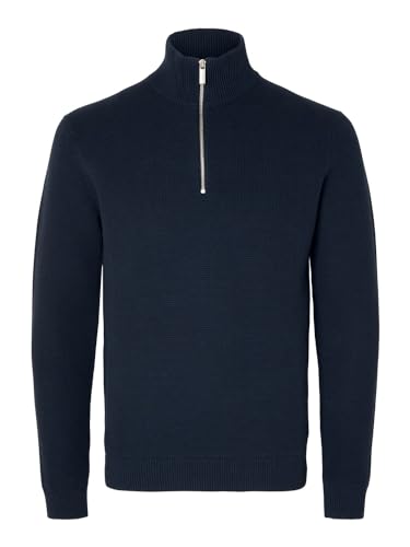 SELETED HOMME Herren SLHDANE LS Knit Structure Half Zip NOOS Strickpullover, Sky Captain, Large von SELECTED HOMME