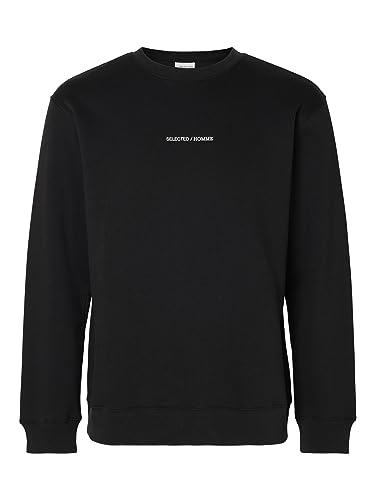 SELETED HOMME Herren SLHHANKIE Logo Crew Neck Sweat NOOS Sweatshirt, Black, L von SELETED HOMME