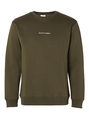 SELETED HOMME Herren SLHHANKIE Logo Crew Neck Sweat NOOS Sweatshirt, Dark Olive, M von SELETED HOMME