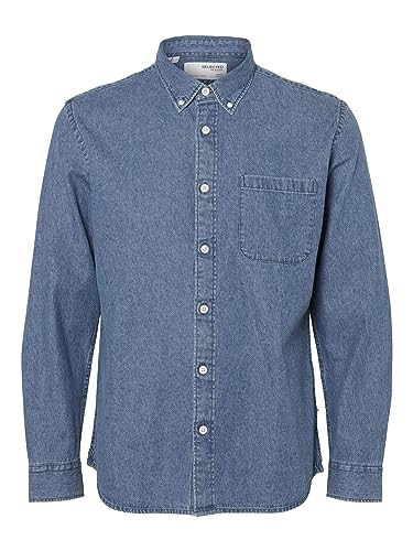 SELETED HOMME Herren SLHREGRICK New Shirt LS NOOS Hemd, Medium Blue Denim, L von SELETED HOMME