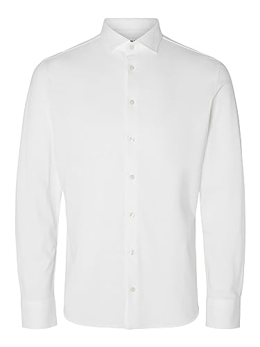SELETED HOMME Herren SLHSLIMBOND-Pique Knit-Shirt LS NOOS Hemd, Bright White, L von SELECTED FEMME