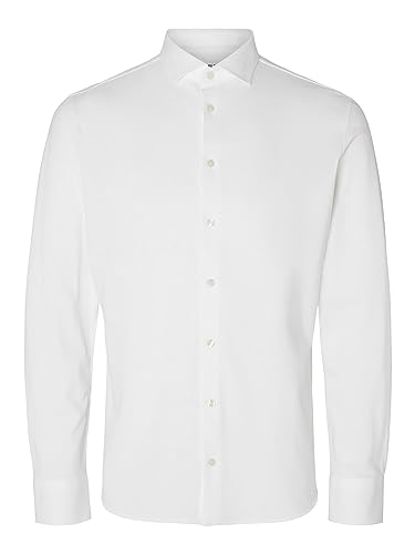 SELETED HOMME Herren SLHSLIMBOND-Pique Knit-Shirt LS NOOS Hemd, Bright White, XXL von SELETED HOMME