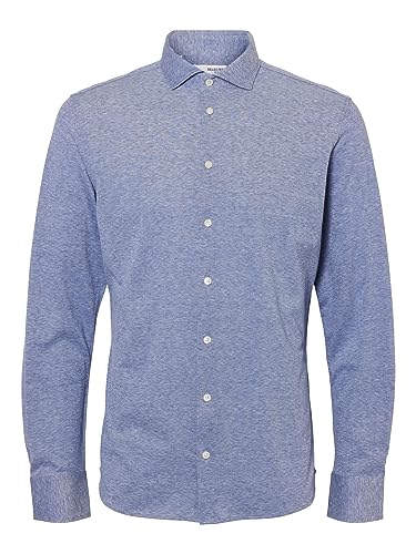 SELETED HOMME Herren SLHSLIMBOND-Pique Knit-Shirt LS NOOS Hemd, Cashmere Blue, M von SELECTED FEMME