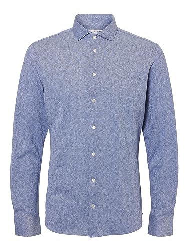 SELETED HOMME Herren SLHSLIMBOND-Pique Knit-Shirt LS NOOS Hemd, Cashmere Blue, XL von SELECTED FEMME