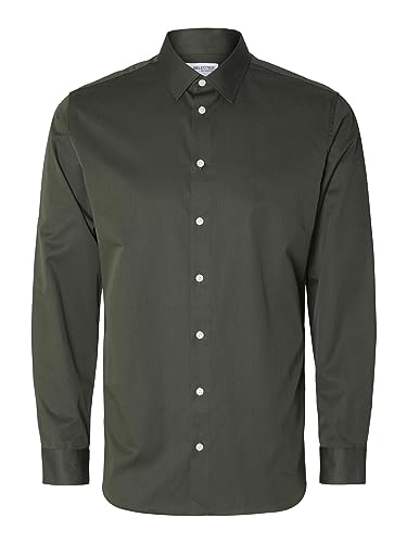 SELETED HOMME Herren SLHSLIMETHAN Shirt LS Classic NOOS Hemd, Forest Night/Detail:W. Black, L von SELETED HOMME