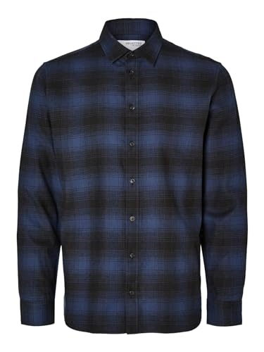 SELETED HOMME Herren SLHSLIMOWEN-Flannel Shirt LS NOOS Flanellhemd, Sky Captain/Checks:Faded, L von SELETED HOMME