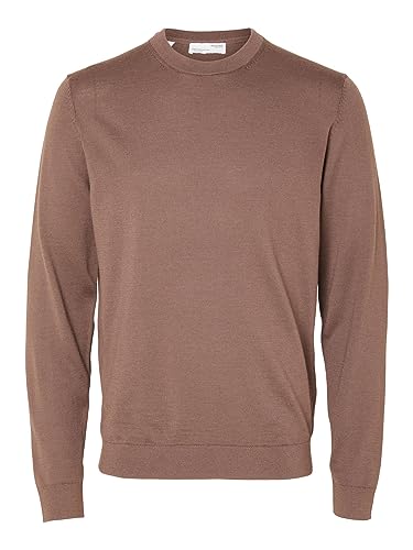 SELETED HOMME Herren SLHTOWN Merino Coolmax Knit Crew NOOS Strickpullover, Peppercorn/Detail:Melange, Medium von SELECTED HOMME