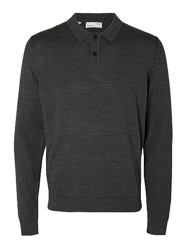 SELETED HOMME Herren SLHTOWN Merino Coolmax Knit Polo NOOS Pullover, Medium Grey Melange, X-Large von SELETED HOMME