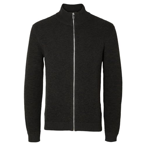 SELETED HOMME Herren SLHVINCE LS Knit Bubble Full Zip NOOS Strickjacke, Peat/Detail:Dark Sapphire Twist, X-Large von SELETED HOMME