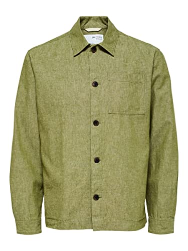 SELETED HOMME Herren Slhlooseblas-linen Overshirt Ls W Noos Hemd, Olive Branch, L EU von SELETED HOMME