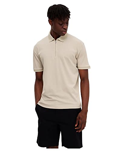 SELETED Homme Herren SLHFAVE Zip SS Polo Poloshirt, Oatmeal, S von SELECTED HOMME
